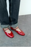 کفش تخت باله پتنت FAUX با بند مچ پا زنانه قرمز زارا