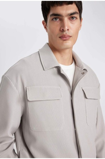 کت تک چین دار یقه پیراهن ریلکس فیت مردانه خاکستری روشن  دیفکتو