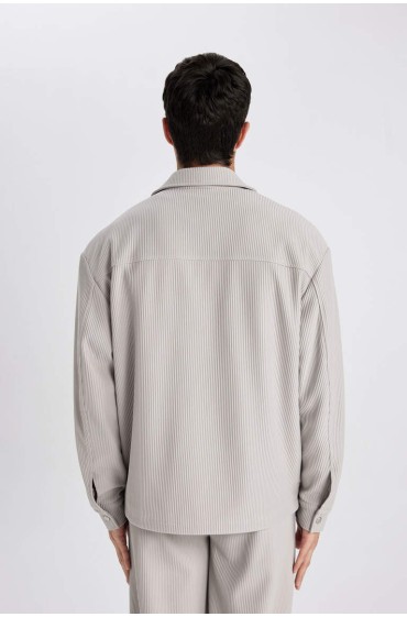 کت تک چین دار یقه پیراهن ریلکس فیت مردانه خاکستری روشن  دیفکتو
