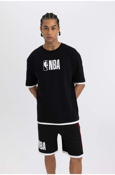 تیشرت آستین کوتاه چاپی DeFactoFit NBA Wordmark Oversize Fit Crew مردانه مشکی  دیفکتو