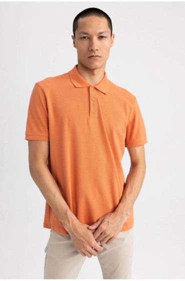 تیشرت پولو آستین کوتاه 100% کتان معمولی مردانه نارنجی  دیفکتو