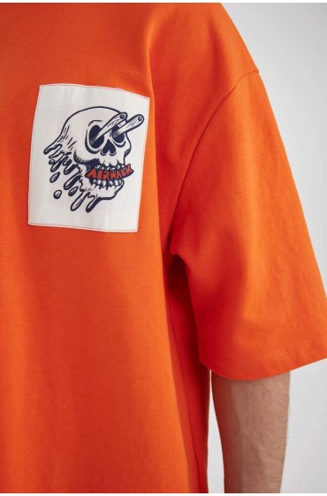 تیشرت پارچه ای سنگین آستین کوتاه طرح گرافیکی یقه گشاد Airwalk مردانه نارنجی  دیفکتو