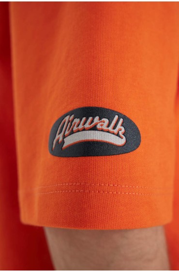 تیشرت پارچه ای سنگین آستین کوتاه طرح گرافیکی یقه گشاد Airwalk مردانه نارنجی  دیفکتو