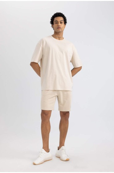 تیشرت آستین کوتاه یقه پرینت شده DeFactoFit Oversize Fit مردانه سالانه  دیفکتو