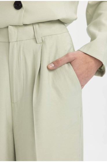 شلوار پارچه ای گشاد دور کمر با جیب های گشاد زنانه نعنایی دیفکتو