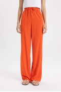 شلوار ترکیبی کتان با لگ بلند و فاق بلند زنانه نارنجی دیفکتو