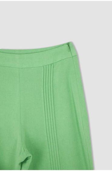 شلوار ترکیبی کتان گشاد با فیت معمولی زنانه سبز دیفکتو