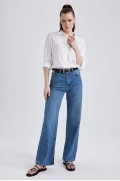 شلوار جین بلند لگ گشاد دهه 90 زنانه آبی نعنایی دیفکتو