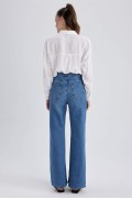 شلوار جین بلند لگ گشاد دهه 90 زنانه آبی نعنایی دیفکتو