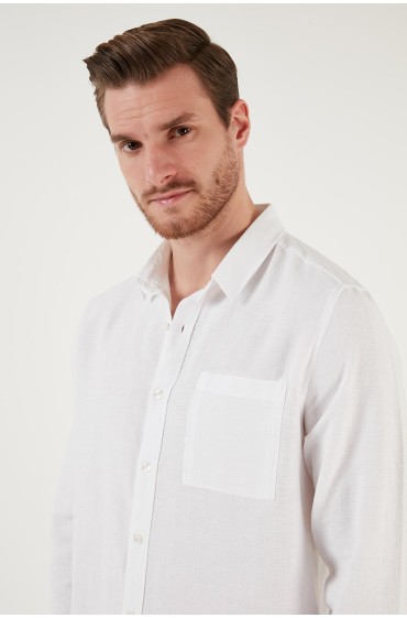 پیراهن تک جیبی نخی معمولی CF24S128229 مردانه سفید  ال سی وایکیکی