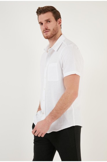 پیراهن آستین کوتاه نخی معمولی CF24S128230 مردانه سفید  ال سی وایکیکی