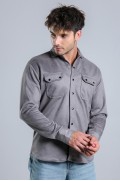 پیراهن جیر فصلی با فلپ دو جیب XC U16463 مردانه خاکستری  ال سی وایکیکی