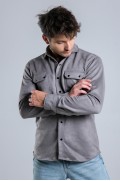 پیراهن جیر فصلی با فلپ دو جیب XC U16463 مردانه خاکستری  ال سی وایکیکی