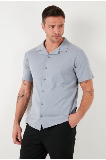 پیراهن آستین کوتاه نخی معمولی 5902640 مردانه خاکستری روشن  ال سی وایکیکی