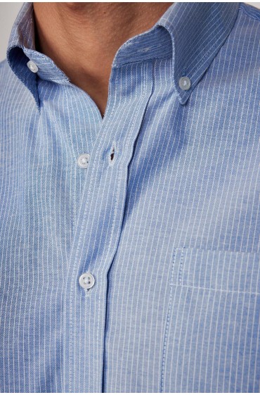 پیراهن تابستانی نیلی آستین کوتاه با یقه کوتاه و نخی راه راه مردانه نیلی  ال سی وایکیکی