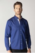 پیراهن ساده مردانه ساکس آبی مردانه آکسفورد ساده از جنس کتان کلاسیک مردانه ساکس  ال سی وایکیکی