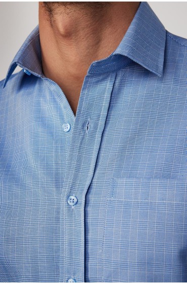 پیراهن مردانه تابستانی نخی تابستانی با یقه دکمه دار آستین کوتاه فیت مردانه آبی  ال سی وایکیکی