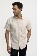 پیراهن مردانه کتان آستین کوتاه کلاسیک متناسب با جیب مردانه رنگ بژ  ال سی وایکیکی