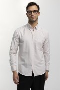 پیراهن سنگی مردانه جیب دوزی شده با یقه آکسفورد با آستین بلند کلاسیک متناسب مردانه استخوانی  ال سی وایکیکی