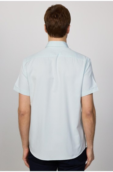 پیراهن ساده آستین کوتاه کلاسیک متناسب با یقه آکسفورد بافت مردانه سبز نعنایی  ال سی وایکیکی