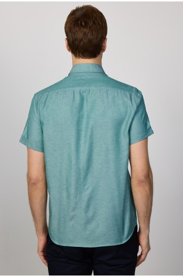 پیراهن ساده و آستین کوتاه کلاسیک تک جیب با یقه آکسفورد بافت مردانه سبز  ال سی وایکیکی