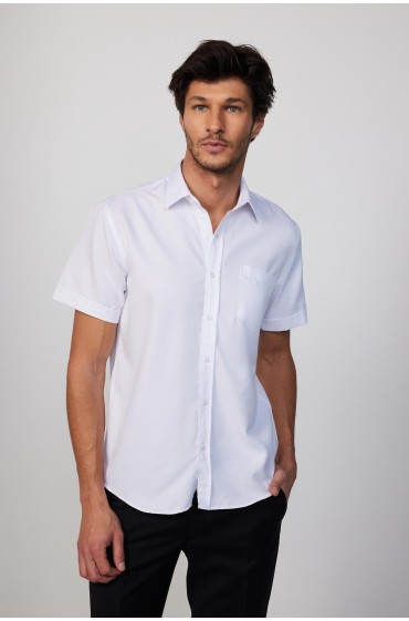 پیراهن تابستانی سفید کتان با آستین کوتاه فیت کلاسیک مردانه سفید  ال سی وایکیکی