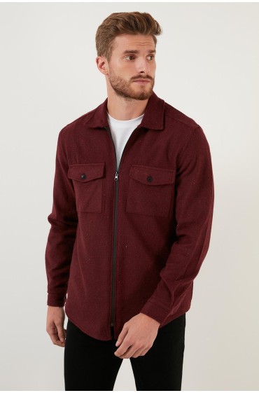 پیراهن چوبی زمستانی با زیپ دو جیب CF21W112925 مردانه بورگوندی  ال سی وایکیکی