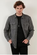 پیراهن چوبی زمستانی با زیپ دو جیب CF21W112925 مردانه خاکستری  ال سی وایکیکی