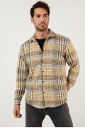 پیراهن چوبی زمستانی با طرح معمولی نخی طرح دار 5896601 مردانه رنگ زرد  ال سی وایکیکی