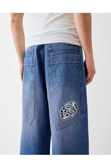 شلوار جین گشاد گلدوزی شده مردانه آبی کمرنگ برشکا
