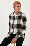 پیراهن چوب بری زمستانی با فیت معمولی شطرنجی CF24W129001 مردانه مشکی  ال سی وایکیکی