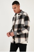 پیراهن چوب بری زمستانی با فیت معمولی شطرنجی CF24W129001 مردانه مشکی  ال سی وایکیکی