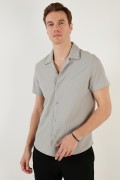 پیراهن آستین کوتاه یقه باز ترکیبی نخی CF24S115882 مردانه خاکستری  ال سی وایکیکی
