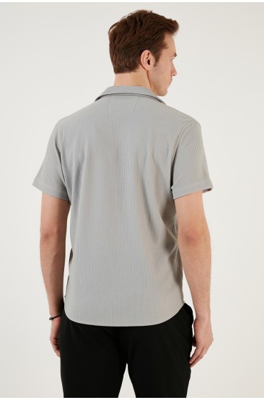 پیراهن آستین کوتاه یقه باز ترکیبی نخی CF24S115882 مردانه خاکستری  ال سی وایکیکی