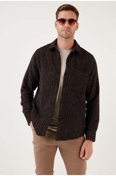 پیراهن چوبی زمستانی آستین بلند جیبی طرح دار CF24W127187 مردانه سیاه-کلارت قرمز  ال سی وایکیکی