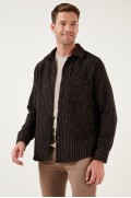 پیراهن چوبی زمستانی آستین بلند جیبی طرح دار CF24W127187 مردانه سیاه-کلارت قرمز  ال سی وایکیکی