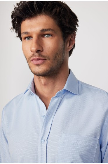 پیراهن مردانه یقه کراوات کلاسیک فیت دابی مردانه آبی  ال سی وایکیکی