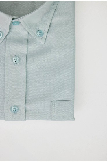 پیراهن تابستانی آستین کوتاه تک جیب با بافت آکسفورد با یقه نعنایی اورسایز مردانه سبز نعنایی  ال سی وایکیکی