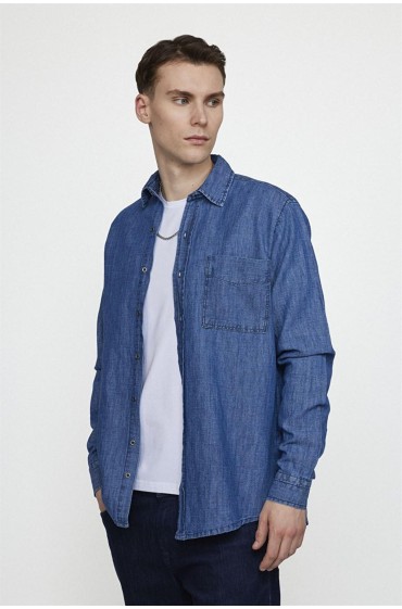 پیراهن تک جیبی راحت کلاسیک شلوار جین آبی سرمه ای مردانه آبی سرمه ای  ال سی وایکیکی