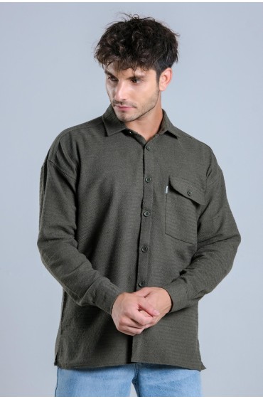 پیراهن بافتنی تک جیبی اورسایز MAR Over22 مردانه خاکی  ال سی وایکیکی