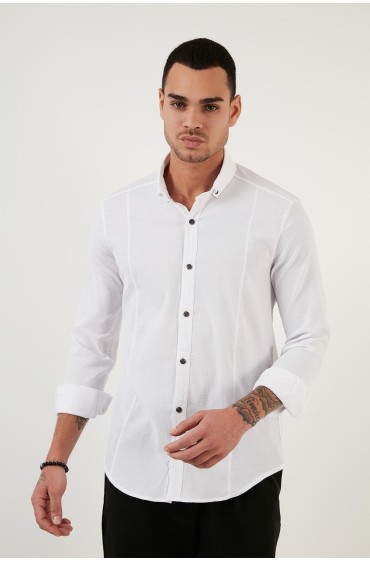 پیراهن نخی یقه دکمه ای CF21S113008 مردانه سفید  ال سی وایکیکی