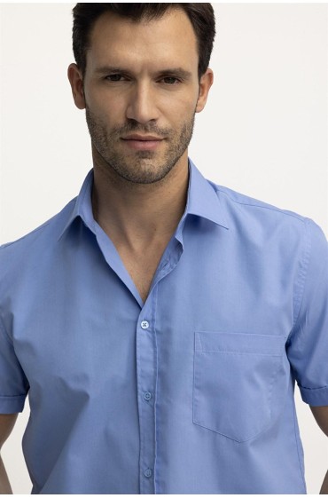 پیراهن مردانه آستین کوتاه تودورز کلاسیک فیت دارای کراوات ساده مردانه آبی  ال سی وایکیکی