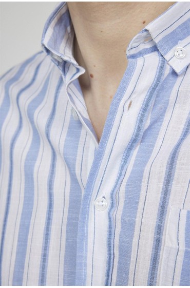 پیراهن یقه‌ای با دکمه‌های کلاسیک و یقه‌دار نخی و آبی مردانه مشکی  ال سی وایکیکی
