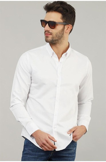 پیراهن سفید ساده مردانه ساده و نخی اسلیم فیت مردانه سفید  ال سی وایکیکی