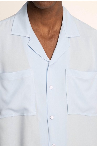 پیراهن اسپرت یقه باز پارچه ای راحت آستین کوتاه ویسکوز Tudors Relax Fit مردانه آبی  ال سی وایکیکی