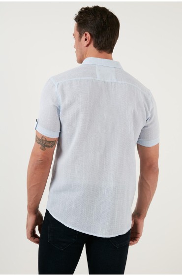 پیراهن آستین کوتاه 100% نخی با ظاهر اسلیم فیت CF21S111766 مردانه آبی  ال سی وایکیکی