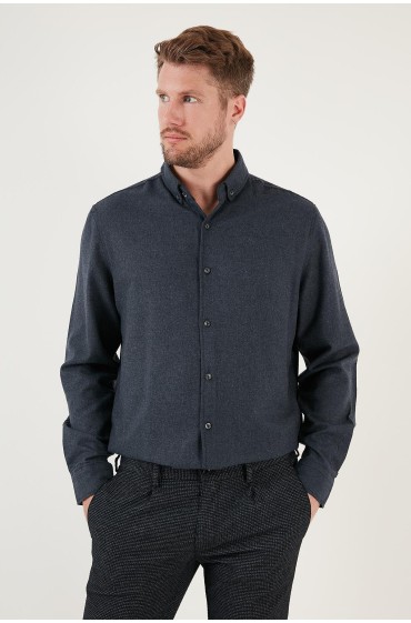 پیراهن چوبی زمستانی با یقه دکمه‌دار ساده نخی CF24W127079 مردانه آبی سرمه ای  ال سی وایکیکی