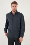 پیراهن چوبی زمستانی با یقه دکمه‌دار ساده نخی CF24W127079 مردانه آبی سرمه ای  ال سی وایکیکی