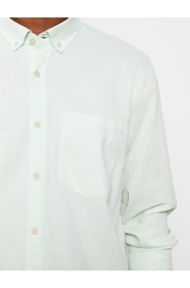 پیراهن مردانه آستین بلند کتان ترکیبی ساده مردانه سبزی روشن  ال سی وایکیکی