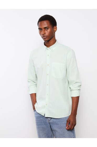 پیراهن مردانه آستین بلند کتان ترکیبی ساده مردانه سبزی روشن  ال سی وایکیکی